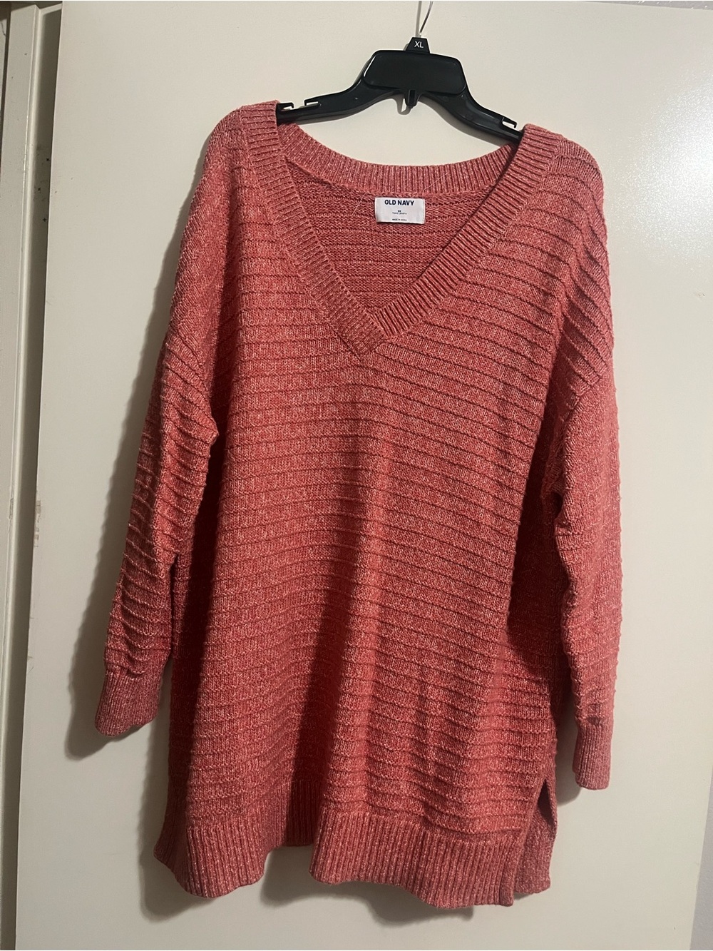 Old Navy Coral V-Neck Ribbed Sweater Tunic